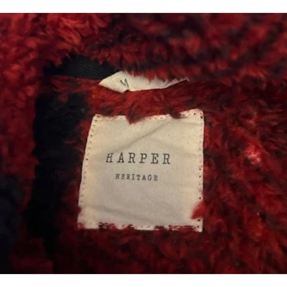 Harper Heritage Buffalo Plaid Sherpa Snap Close Shacket SZ M - Picture 3 of 11